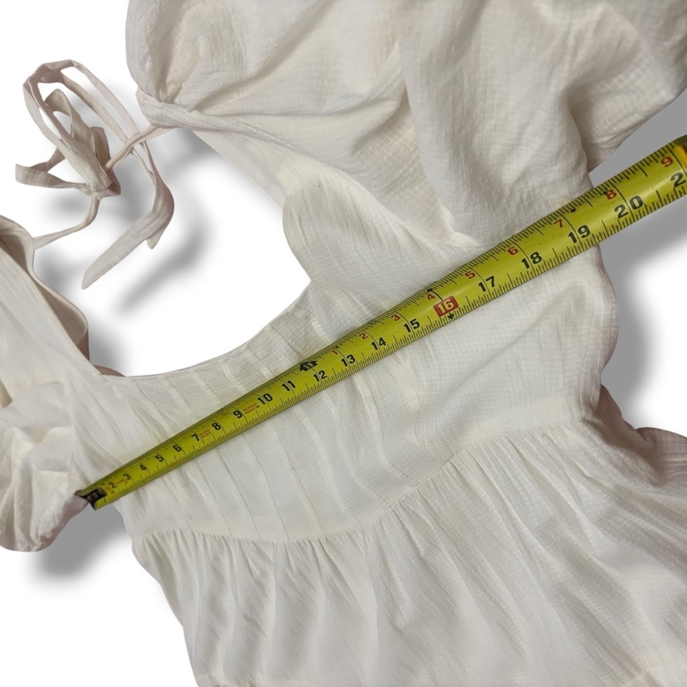 Anthropologie Cream Off-White Square-Neck Puff-Sleeve Tiered Dress – Large - Picture 5 of 10